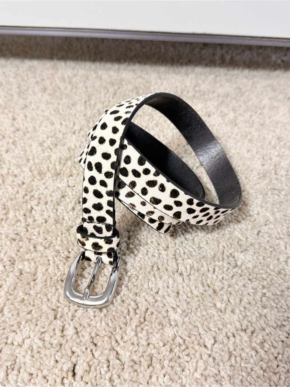 Abercrombie & Fitch Faux Hair Black & White Animal Print Skinny Belt Size 40 in